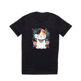 Japanese Lucky Cat with Cherry Blossoms T Shirt