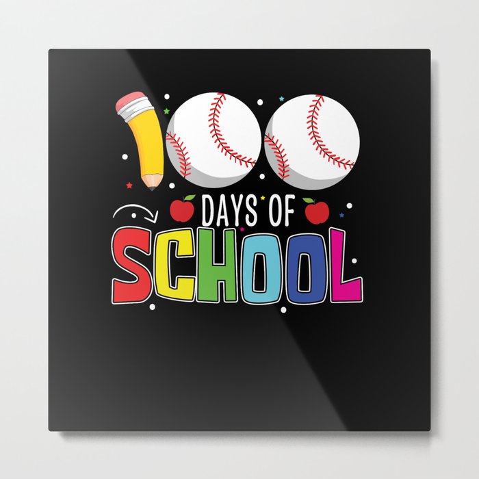 Days Of School 100th Day 100 Softball Baseball Metal Print