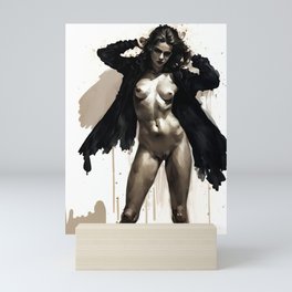 Women body study - Perfection in form of Girl, Fashion illustration, sexy in shirt, ink splash Mini Art Print