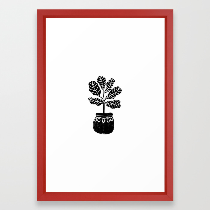 Fiddle Fig Linocut House Plant Lino Print Black And White Minimal