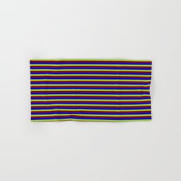 [ Thumbnail: Blue, Green, and Maroon Colored Lines/Stripes Pattern Hand & Bath Towel ]