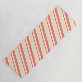 [ Thumbnail: Salmon and Beige Colored Striped Pattern Yoga Mat ]