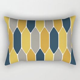 Long Honeycomb Geometric Pattern in Mustard Yellow, Navy Blue, Gray, and White Rectangular Pillow