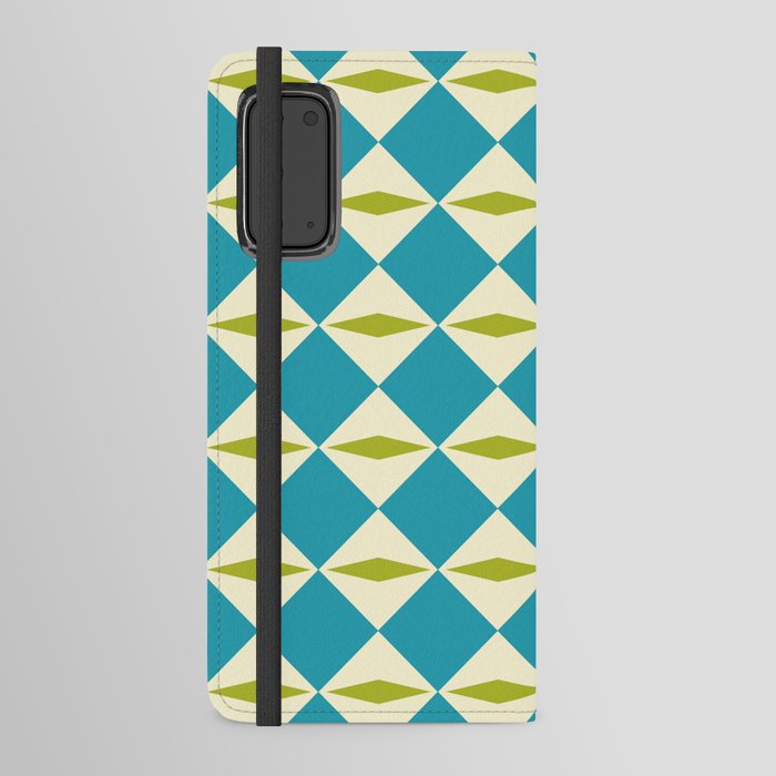 Geometric Diamond Pattern 826 Olive Green Turquoise and Beige Android Wallet Case
