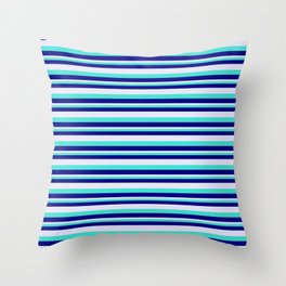 [ Thumbnail: Turquoise, Blue, and Lavender Colored Lined Pattern Throw Pillow ]