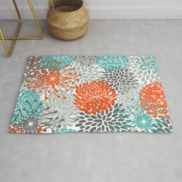 Orange and Teal Floral Abstract Print Area & Throw Rug