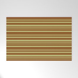 [ Thumbnail: Dark Khaki & Brown Colored Striped Pattern Welcome Mat ]