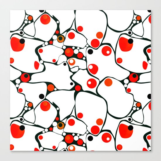 Abstract black and white pattern with red polka dots . Canvas Print