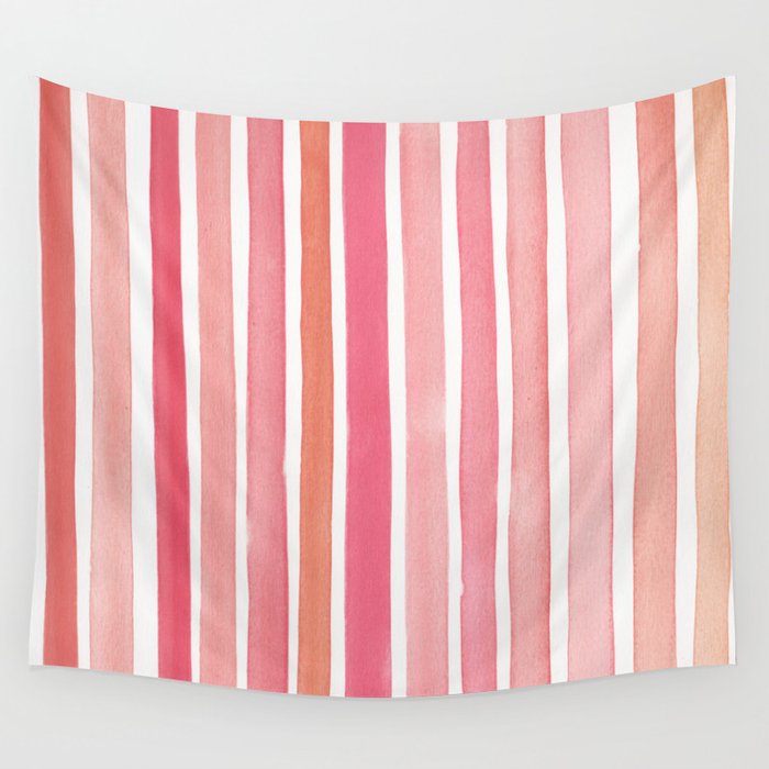 Pretty in Pink Watercolor Stripes Wall Tapestry
