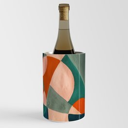 The Sunset & The Mountains Retro Abstract Art - Teal & Burnt Sienna Wine Chiller