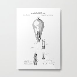 patent art Edison 1892 Incandescent electric lamp Metal Print | Graphicdesign, Patentart, Scheme, Patent, Graphic, Black And White, Digital, Invention, Homedecor, Illustration 