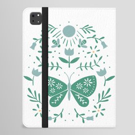 Folk Butterfly And Honey Bee | Green iPad Folio Case