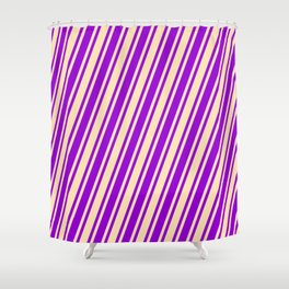 [ Thumbnail: Dark Violet and Beige Colored Pattern of Stripes Shower Curtain ]