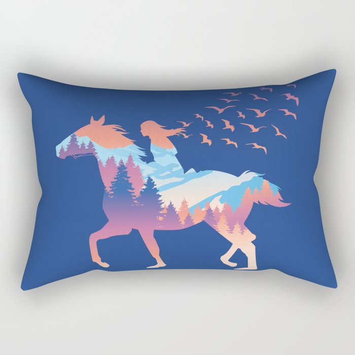 Girl's silhouette riding a horse Rectangular Pillow
