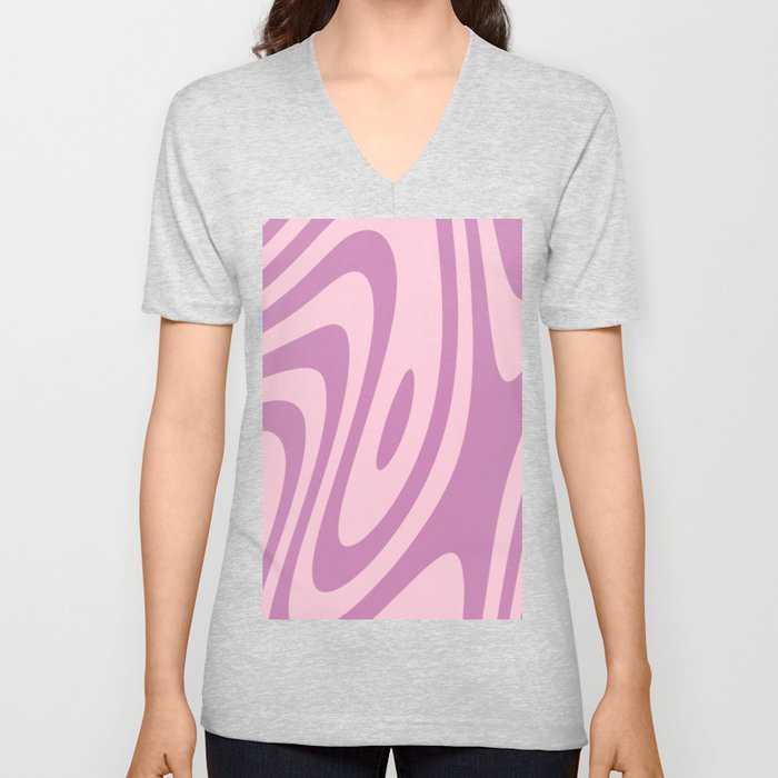 Pink and Violet Zebra Liquid Stripes Design V Neck T Shirt