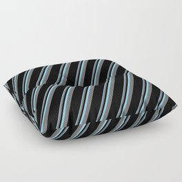 [ Thumbnail: Sky Blue, Dim Grey, and Black Colored Pattern of Stripes Floor Pillow ]