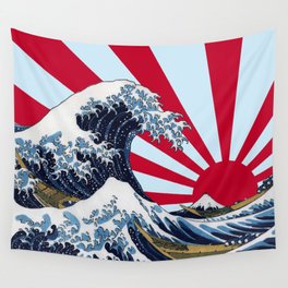 The Great Wave off Kanagawa + Rising Sun 2 Wall Tapestry | Hokusai, Graphicdesign, Fuji, Kyokujitsu, Risingsun, Greatwave, Wave 