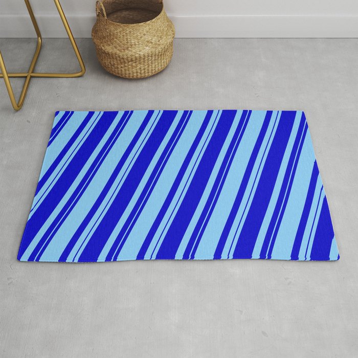 Blue and Light Sky Blue Colored Lined/Striped Pattern Rug