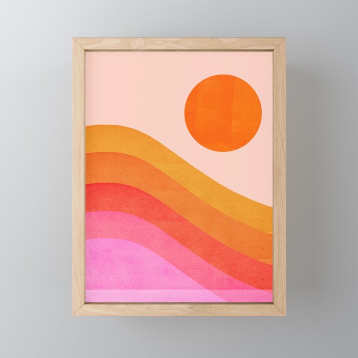 Abstraction_SUNSET_OCEAN_COLOR_POP_ART_Minimalism_009D Framed Mini Art Print