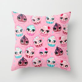 Cute Cupcakes on Pink Throw Pillow