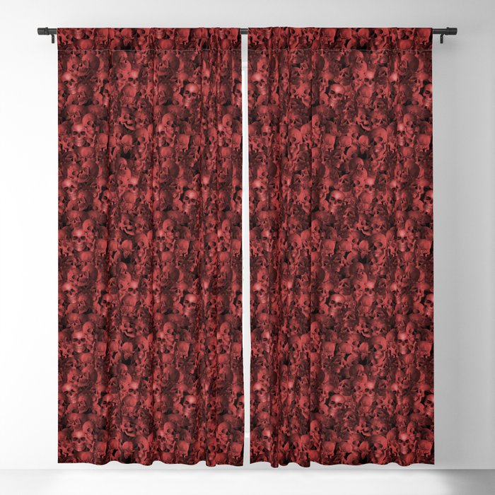 Red and Black Scary Spooky Skeleton Bone Human Head Skulls Blackout Curtain