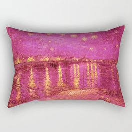 Starry Night Over the Rhone landscape painting by Vincent van Gogh in alternate pink with yellow stars Rectangular Pillow