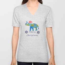 Santa Elephant V Neck T Shirt