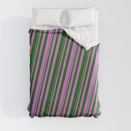 [ Thumbnail: Orchid & Dark Green Colored Lined/Striped Pattern Duvet Cover ]