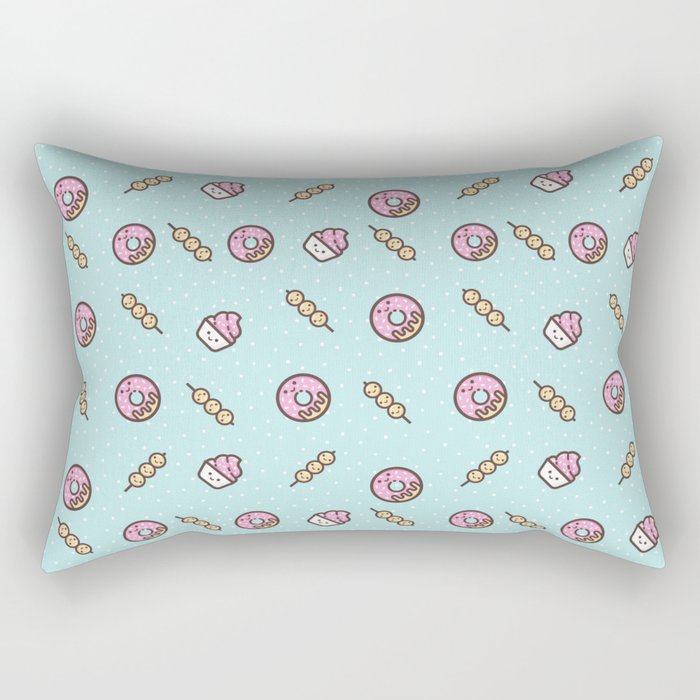 Cute funny teal blush pink food sweet donuts polka dots Rectangular Pillow