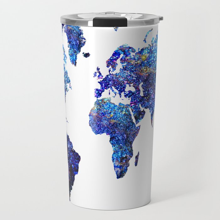 World Map blue purple Travel Mug