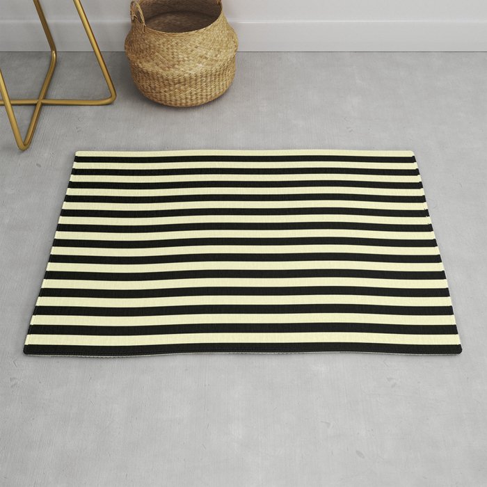 Cream Yellow and Black Vertical Stripes Rug