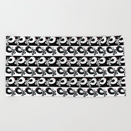 black and white birds Beach Towel