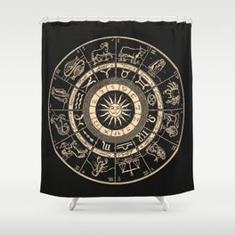 Vintage Zodiac & Astrology Chart | Charcoal & Gold Shower Curtain
