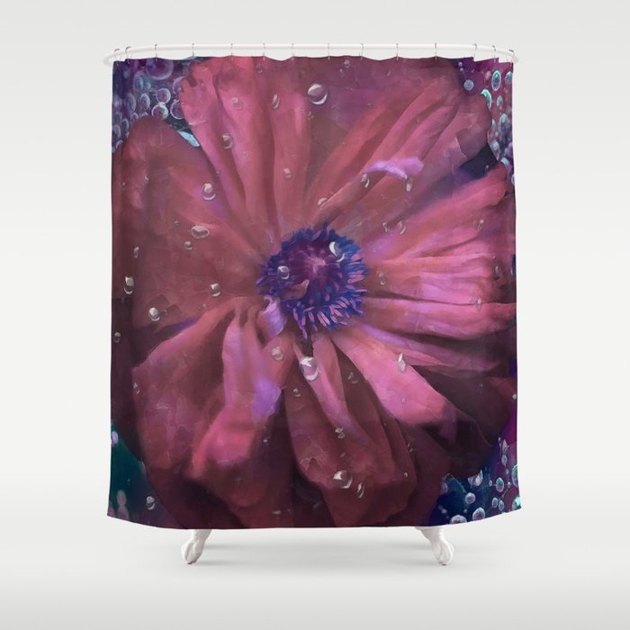 Smoky pink poppy in the dew Shower Curtain