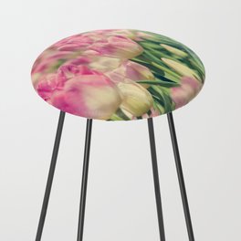 Blooming pink and yellow tulips.  Counter Stool