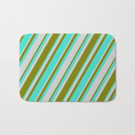 [ Thumbnail: Turquoise, Light Grey & Green Colored Lines/Stripes Pattern Bath Mat ]