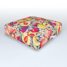 Retro Summer Cherries, Peaches and Apricots Outdoor Floor Cushion