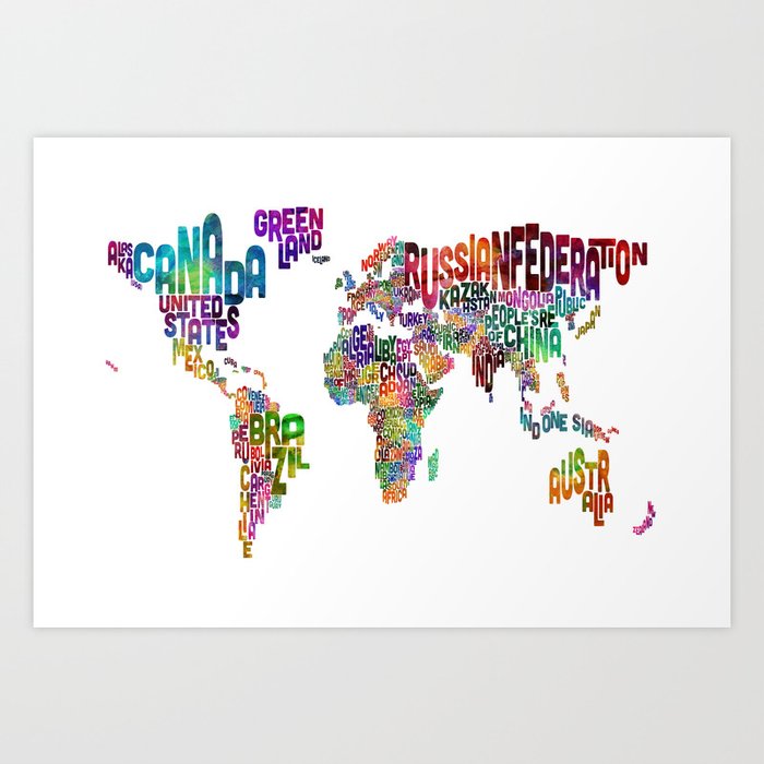 Text Map of the World Art Print