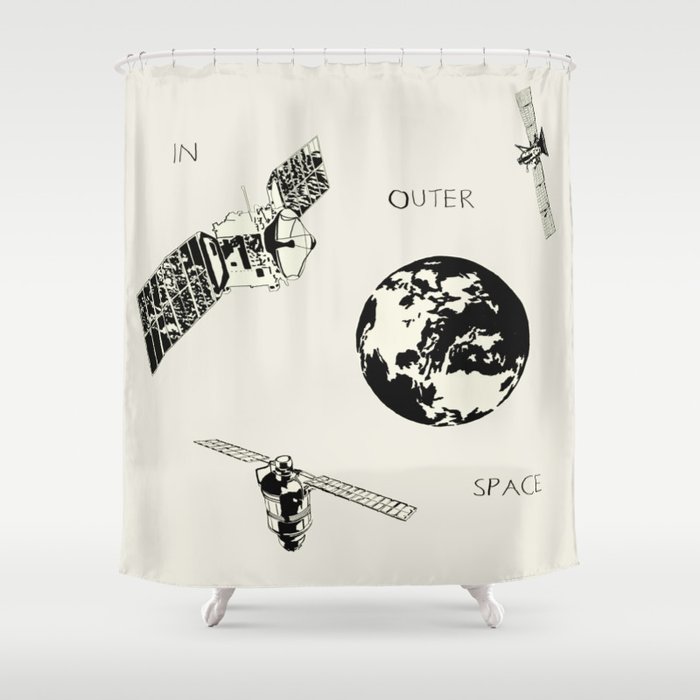 satellites floating in outer space Shower Curtain