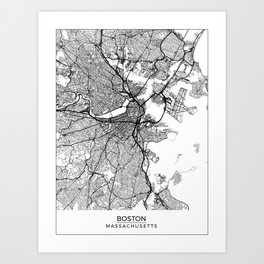 Boston, Massachusetts Map Art (White) Art Print