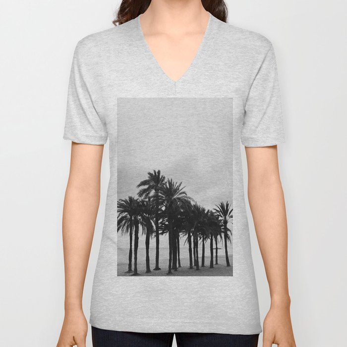 Palm trees on the beach | Fine art wanderlust travel photography | Moody black & white V Neck T Shirt