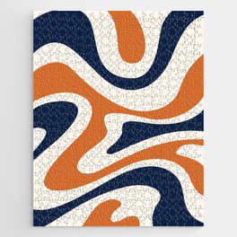 Modern Abstract Pattern 3 in Navy Orange (Liquid Swirl Design) Jigsaw Puzzle