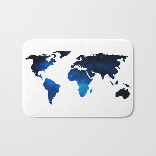 World Map Space Planet Blue Bath Mat