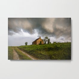 Under the Weather - Storm Clouds Hang Low Over an Abandoned Farmhouse in Oklahoma Metal Print | Color, Weather, Print, Storm, House, Home, Country, Digital, Picture, Photo 