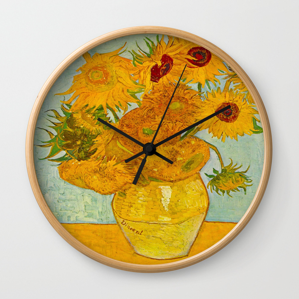 Sunflowers Oil Painting By Vincent Van Gogh Wall Clock By Enshape