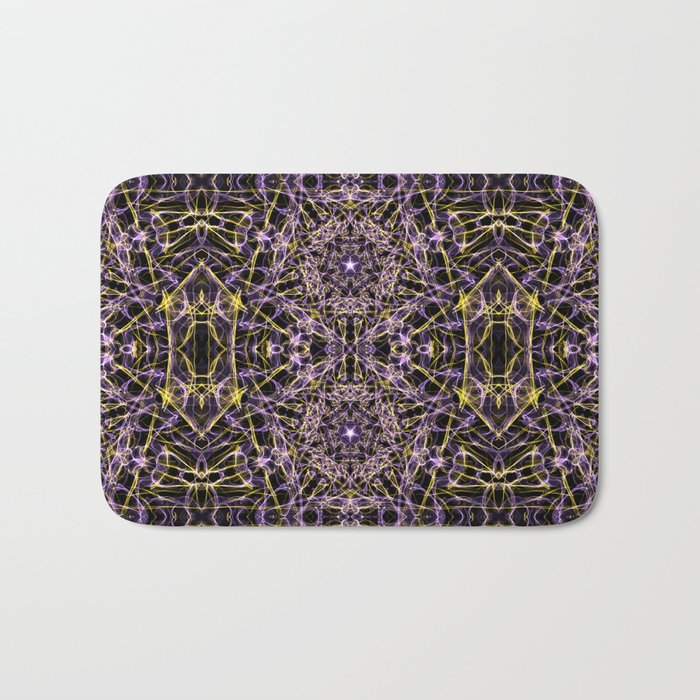 Liquid Light Series 57 ~ Purple & Yellow Abstract Fractal Pattern Bath Mat