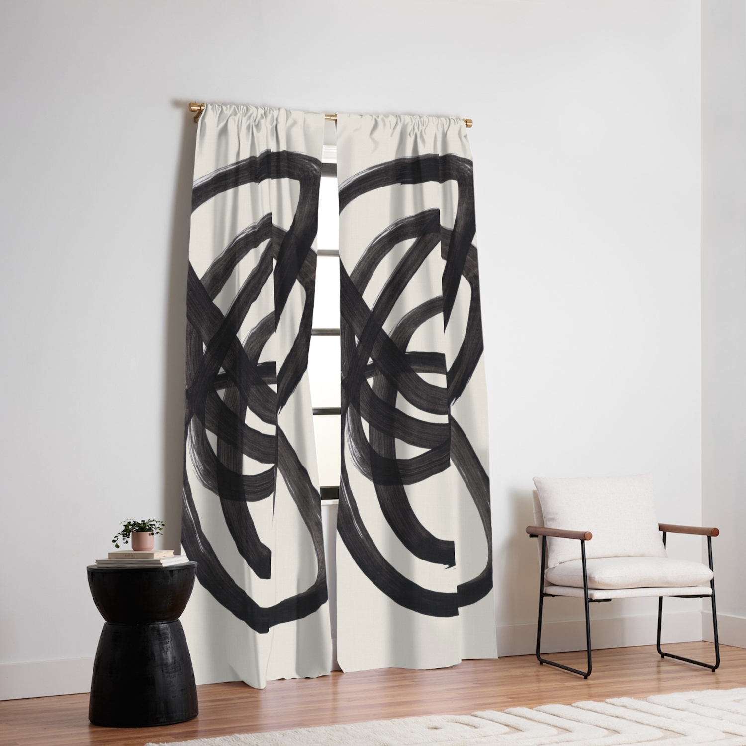 Mid Century Modern Minimalist Abstract Art Brush Strokes Black