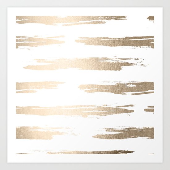 Simply Brushed Stripe White Gold Sands on White Art Print
