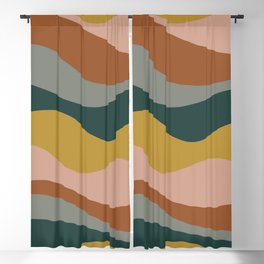 Retro Waves Minimalist Pattern 2 in Rust, Blush Pink, Gray, Navy Blue, and Mustard Gold Blackout Curtain