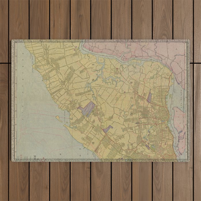 Vintage Map of Staten Island NY (1911) Outdoor Rug by BravuraMedia